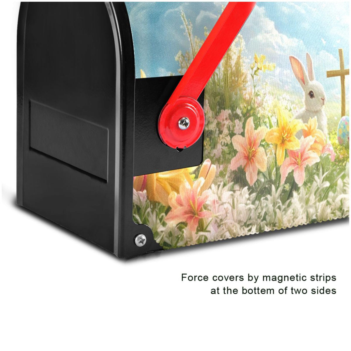 Wamika Happy Easter Day Eggs Bunny Mailbox Cover Standard Size Welcome Spring Flowers Lily Magnetic Mailbox Covers Garden Yard Porch Mail Boxes Cover Holiday Decorations 21" L x 25" W