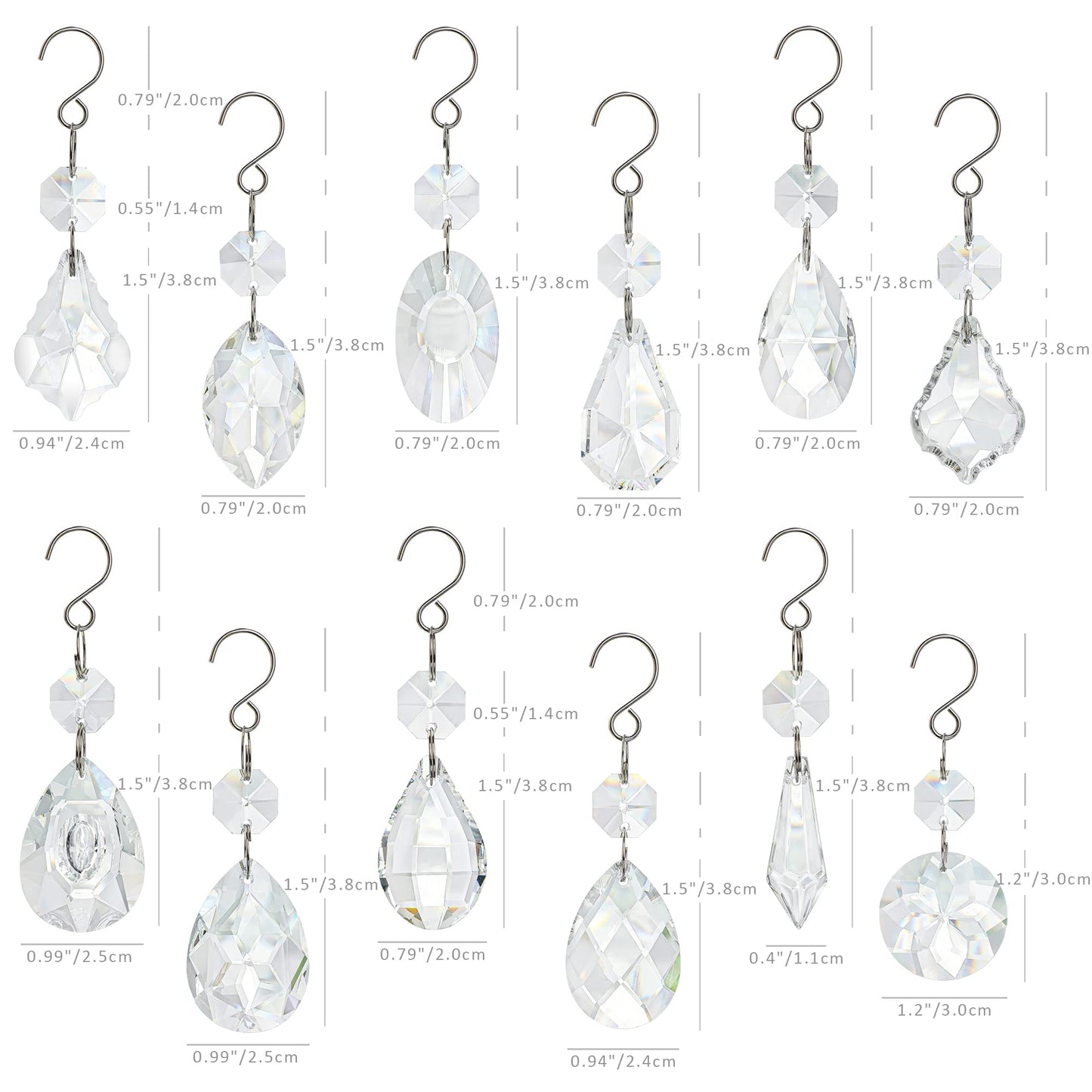 kanpura Crystal Chandelier Prisms,Crystal Sun Catcher Kit,Rainbow Hanging Crystals Suncatcher for Window, Christmas Tree,Home Decor(Clear,12pcs)