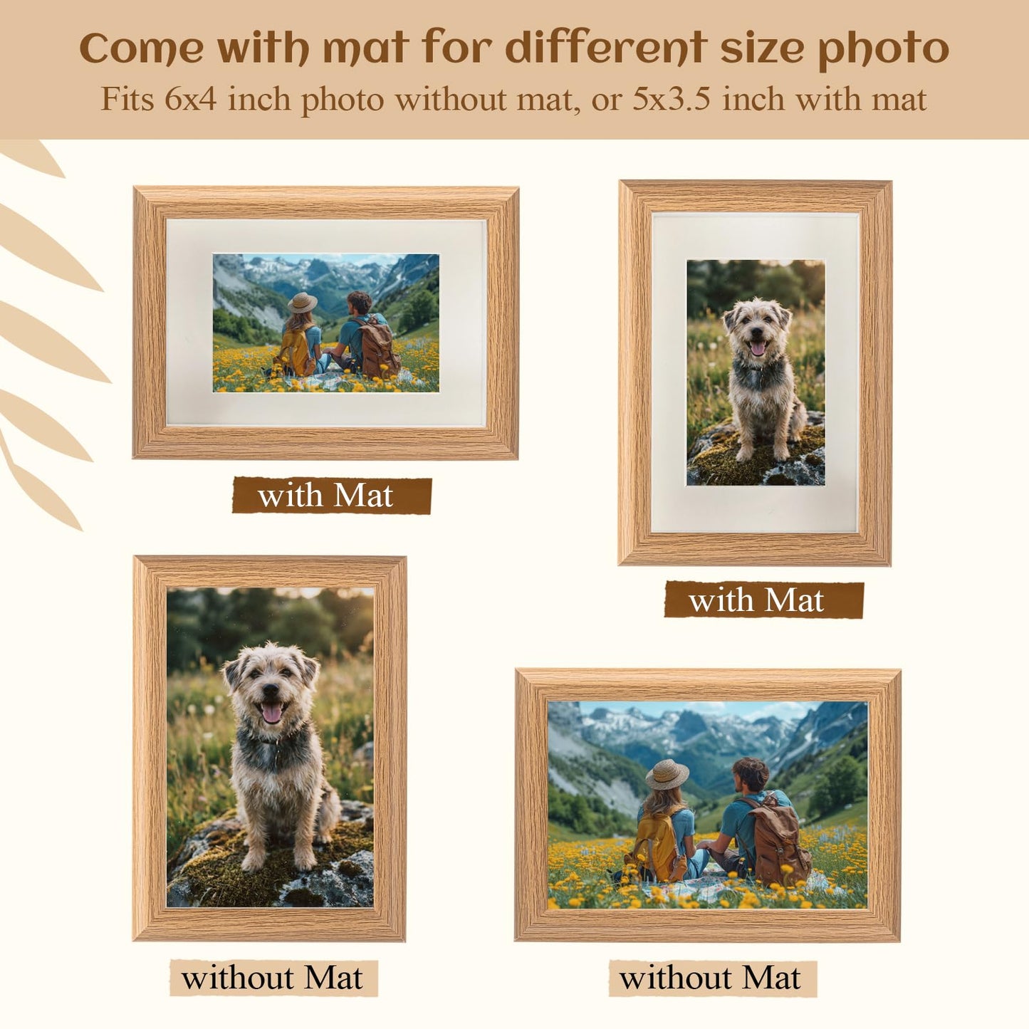 4 Pcs 4x6 Shadow Box Picture Frames Matted to 3.5x5 Small Wooden Photo Frames Tabletop Wall Display Natural Wood Decor Family Memories Gift with Acrylic Glass, Desktop Photo Stand Home Decor (Wood)