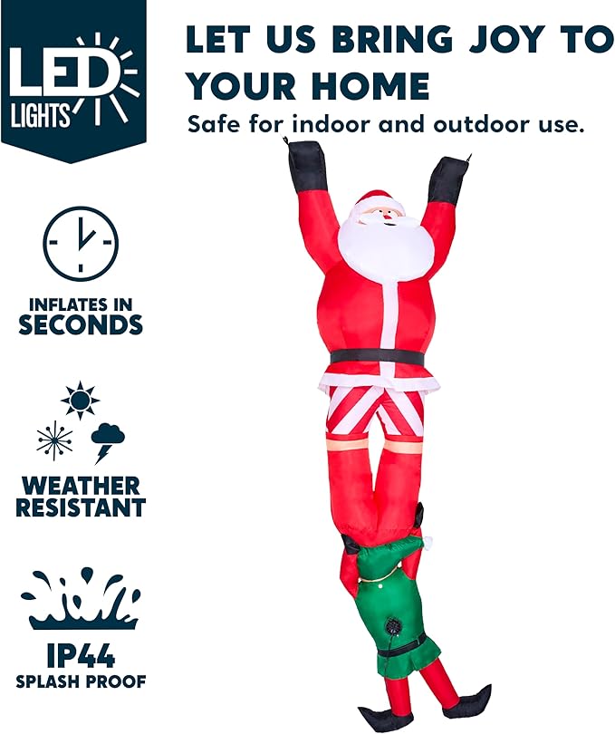 Joiedomi 8 FT Hanging Christmas Inflatables Decoration, Christmas Inflatable Climbing Santa with Falling Elf, Blow Up Santa with Build-in LEDs for Xmas Party Outdoor Yard Garden Lawn Decor