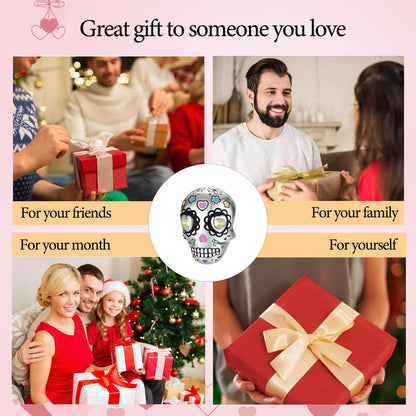 VALGACLS Colorful Skull Charm Halloween Charms for Bracelets Necklace 925 Sterling Silver Charms for Women