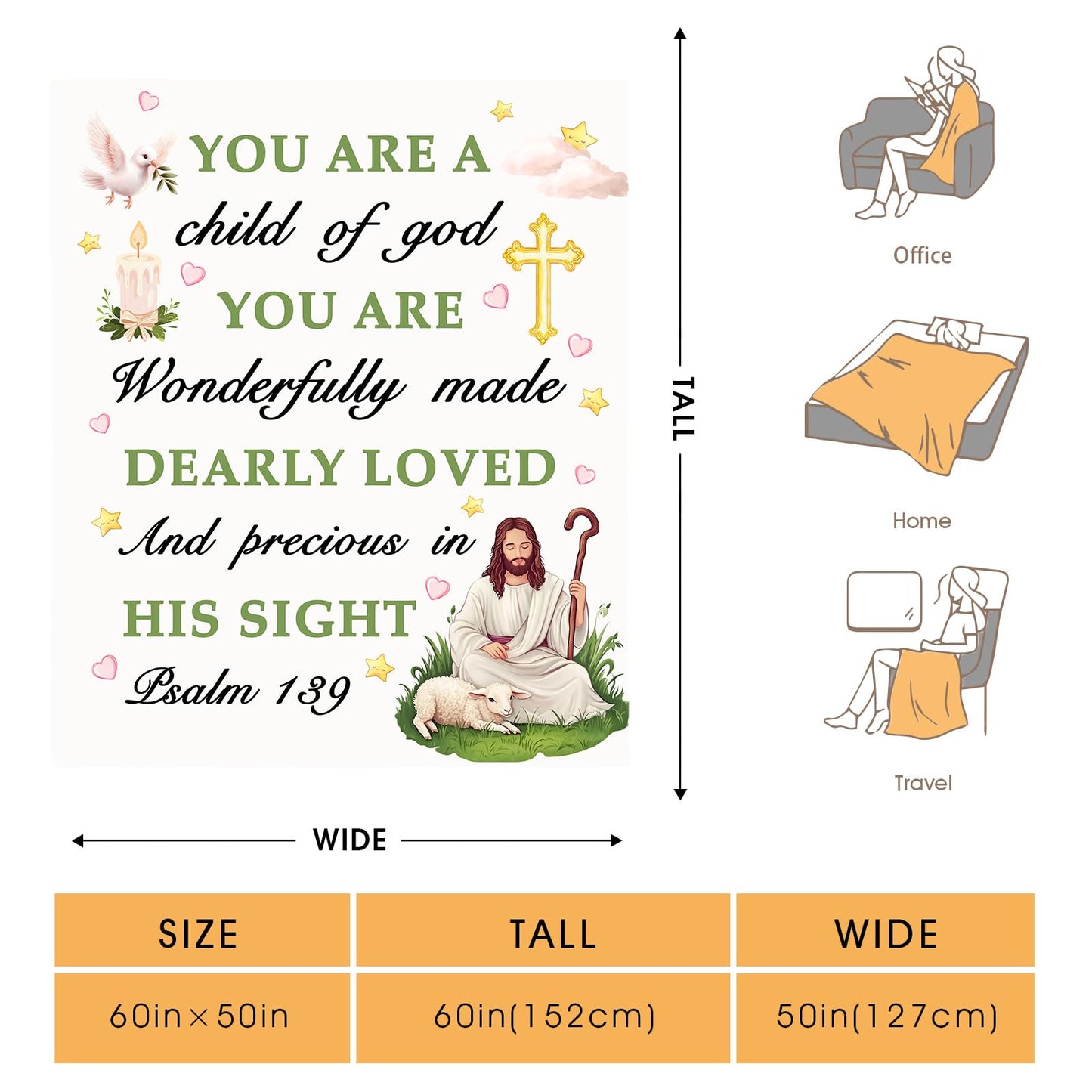 Hohoto Baptism Gifts for Women Girl, I AM a Child of God Throw Blanket for Kids Teenagers, Christian Religious Birthday Catholic Spiritual Present for Bedroom Decor 50"x60"
