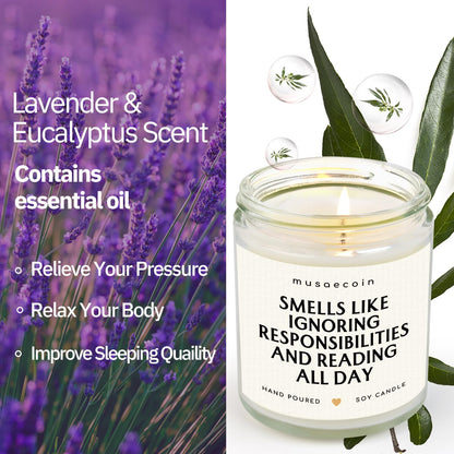 musaecoin Book Lovers Gifts, Funny Gifts for Book Lovers, Birthday Bookish Presents for Readers Librarian Bookworm - Handmade Lavender Candle 7oz