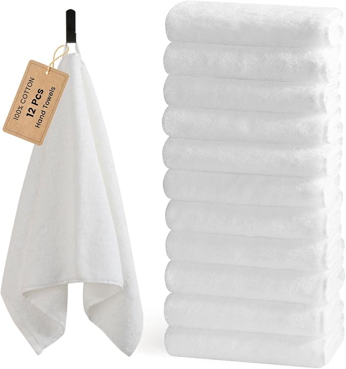 SEMAXE 12 Pack Hand Towels for Bathroom, 100% Cotton Towels