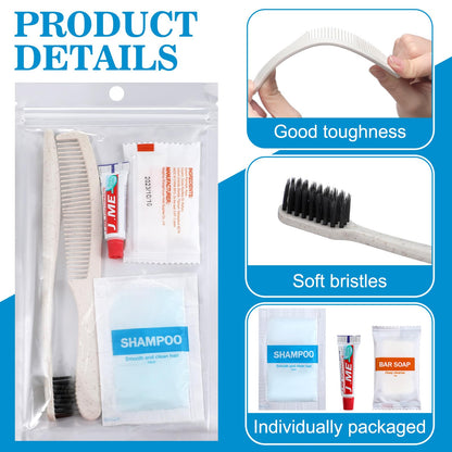 Hushee 48 Sets Personal Hygiene Kit Basic Toiletry Kit Homeless Care Package for Men Women Travel Charity Business Include Shampoo Toothbrush Toothpaste Comb and Bath(White)