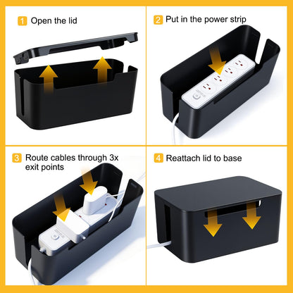 Eichzer Cable Management Box, Premium Cord Organizer Box to Hide Surge Protector on Desk, Power Strip Cover for TV Computer Home Router Office (Black)