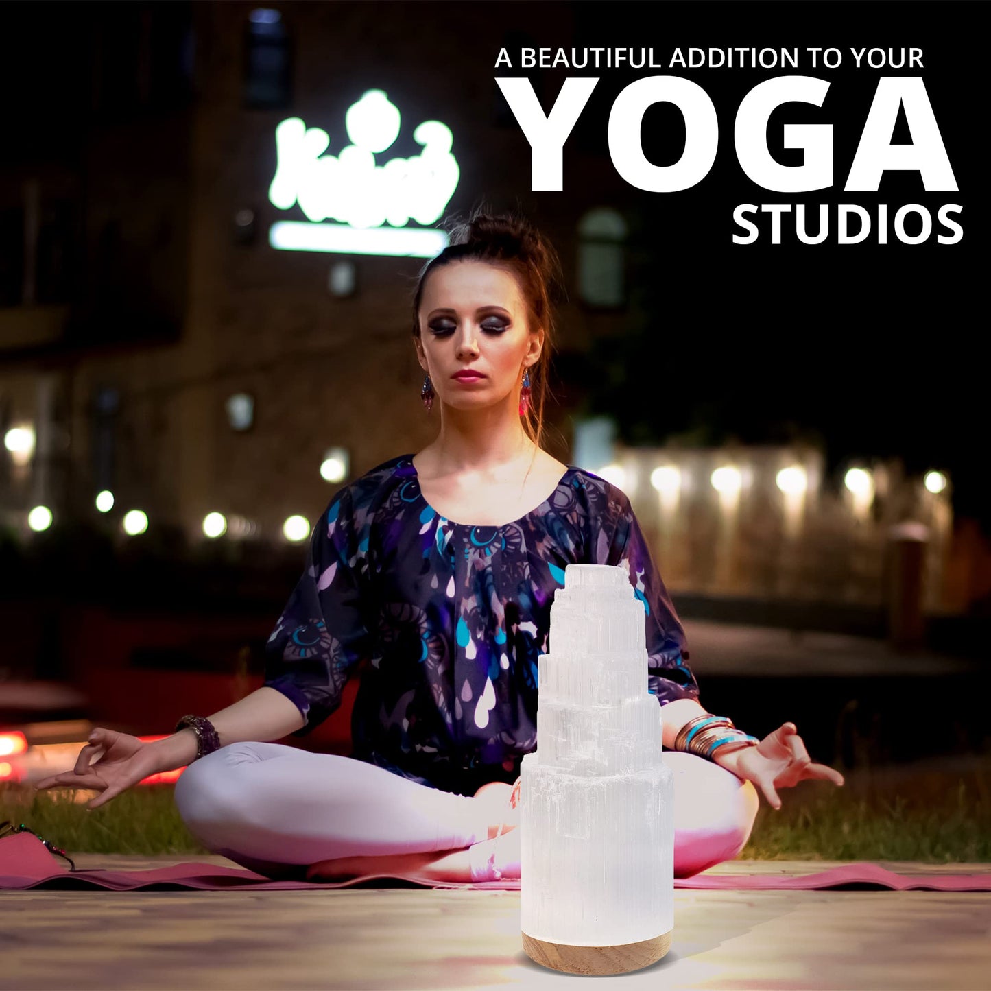 Salt 84 Selenite Crystal Lamp, 20 cm Tall, High Energy Skyscraper Lamp with Wooden Base & USB Charging Cable, ETL Certified, Hand Curved Selenite for Spiritual Protection and Therapy