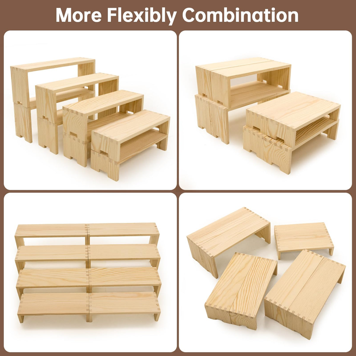 Yikaroeli 2 Set Large Wood Display Risers Display Stands Wooden Cupcake Stand Dessert Food Buffet Risers for Vendor Events 4 Tiered 8Pcs Table Sets Cake for Display