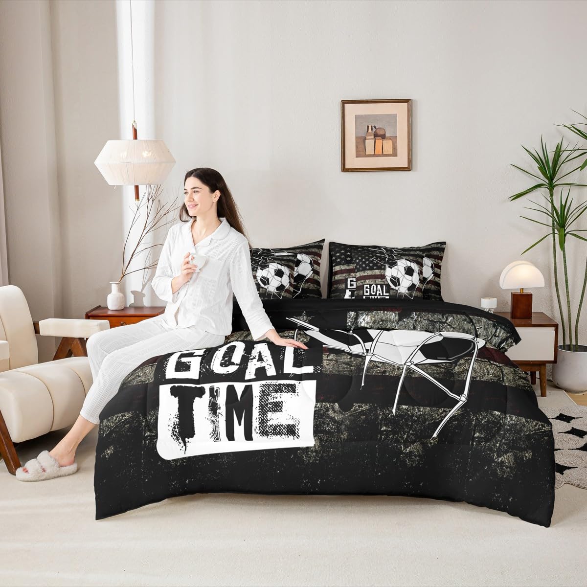 Erosebridal Football Twin Bedding Set 7-Piece American Flag Bed in A Bag with Sheets for Kids Boys Teens Soccer Sports Games Comforter Set United States Stripes Bedding Comforter Sets