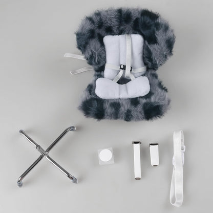 Doll Car Seat Compatible with Labubu, Chair for 3–8 inch Dolls - Adjustable Safety Strap, Air Vent Clip & Desktop Stand, Soft Cushion, Cute Car Ornament Gift for Collectors & Fans (Grey Leopard Print)