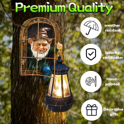 REYISO Whimsical Fairy Garden Gnomes with Solar Lights-10 Elf Out The Door Tree Hugger Garden Statues-Outdoor&Yard Decor-Tree Face Sculpture,Ideal Halloween Gifts - Yard Art for Patio,Fence,Wall