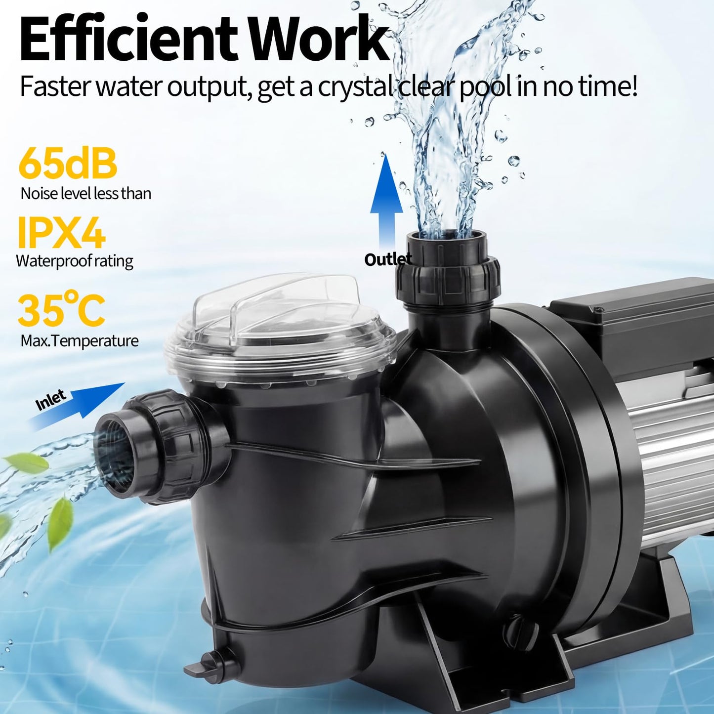 In/Above Ground Pool Pump High Flow Self Primming Swimming Pool Pump, 115V High Efficiency Pump for Above Ground Pools Pond Hot Tubs Spas, 7FT Power Cord, Quiet Operation (1.6 HP, 6075 GPH)
