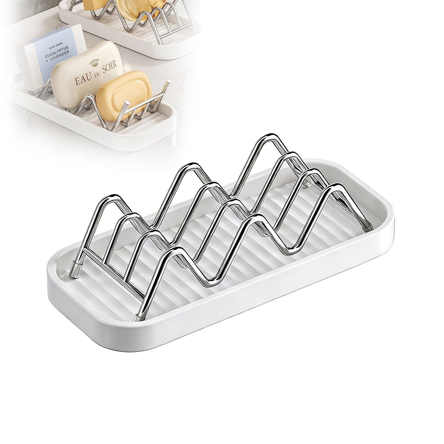 AD ADASTONE Soap Holder Dish for Shower — Stainless Steel Self Draining Bar Soap Case with Water Tray, Fits 2-3 Square Bars