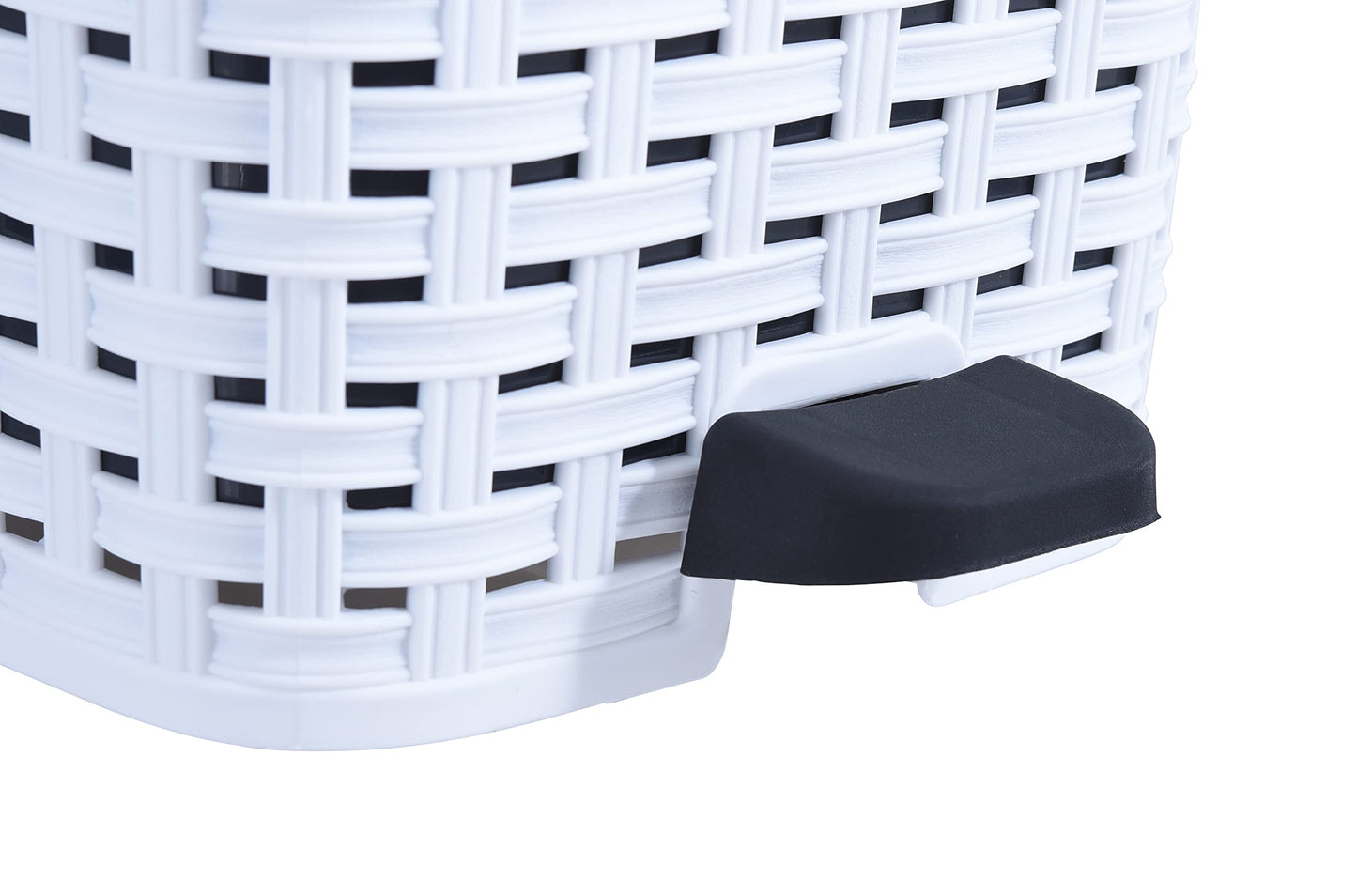 Superio Small Outdoor Trash Can with Lid for Dog Poop 3 Gallon/12 L Mini Plastic Garbage Can with Foot Pedal for Bathroom, Bedroom, Office, Patio, Wicker White, 5 Pack