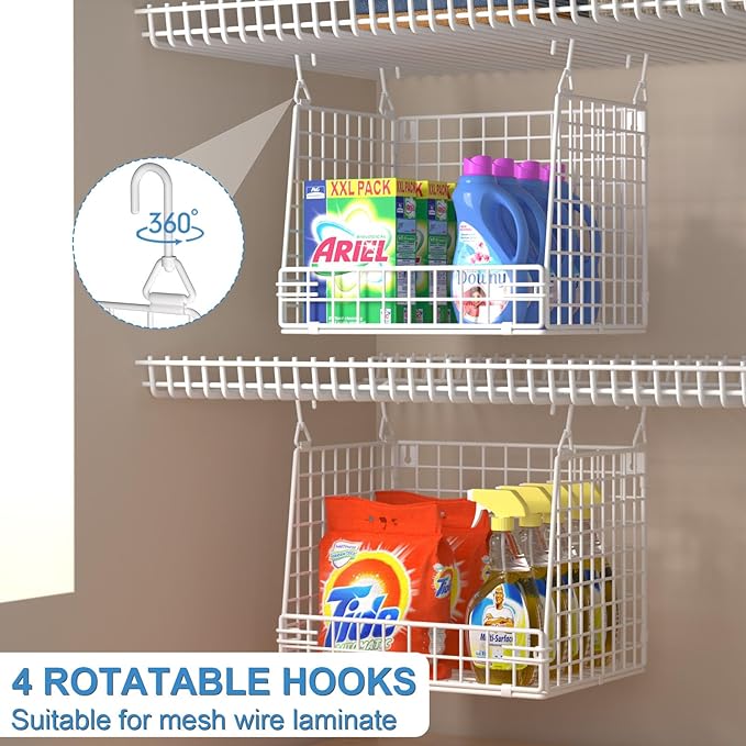 3 Pack Laundry Room Organization and Storage, Hanging Wire Basket