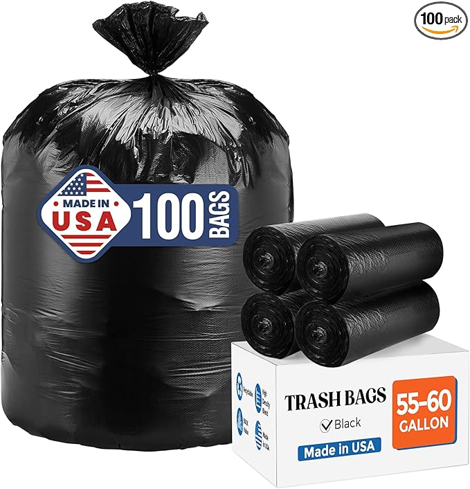 Delxo 55-60 Gallon Trash Bags, Durable & Puncture-Resistant Plastic Bolsas para