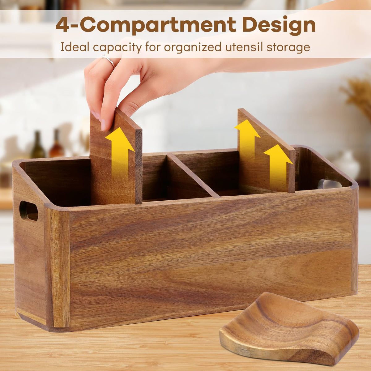Wooden Kitchen Utensil Holder Countertop, Wooden Cooking Utensil Holder