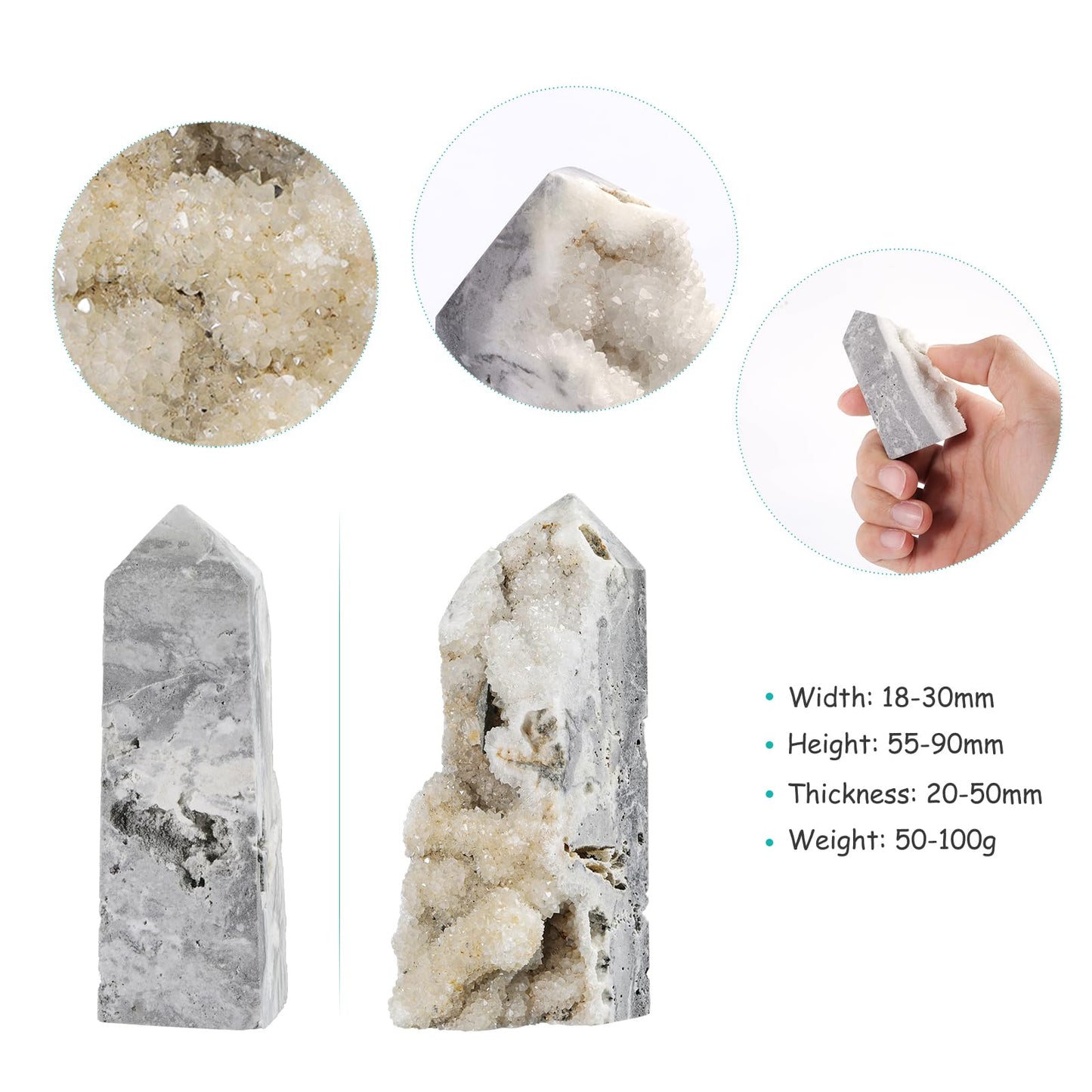 dssmboom Irregular Crystal Point Stone Wand for Meditation Rock Quartz Crystal Cluster Geode Tower for Home Decor Mineral Specimen, 2.17"-3.55"