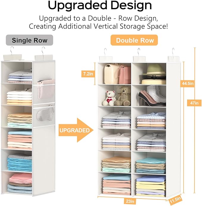 Space-Saving Hanging Closet Storage Organizer – Dual-Row Foldable Shelves