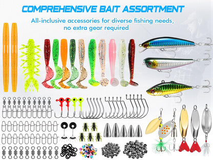 PLUSINNO Fishing Lures, 137Pcs Tackle Box with Tackle Included, Crankbaits, Spoon, Hooks, Weights & Other Accessories, Fishing Bait Lure Gear Kit Gift for Men Bass Freshwater