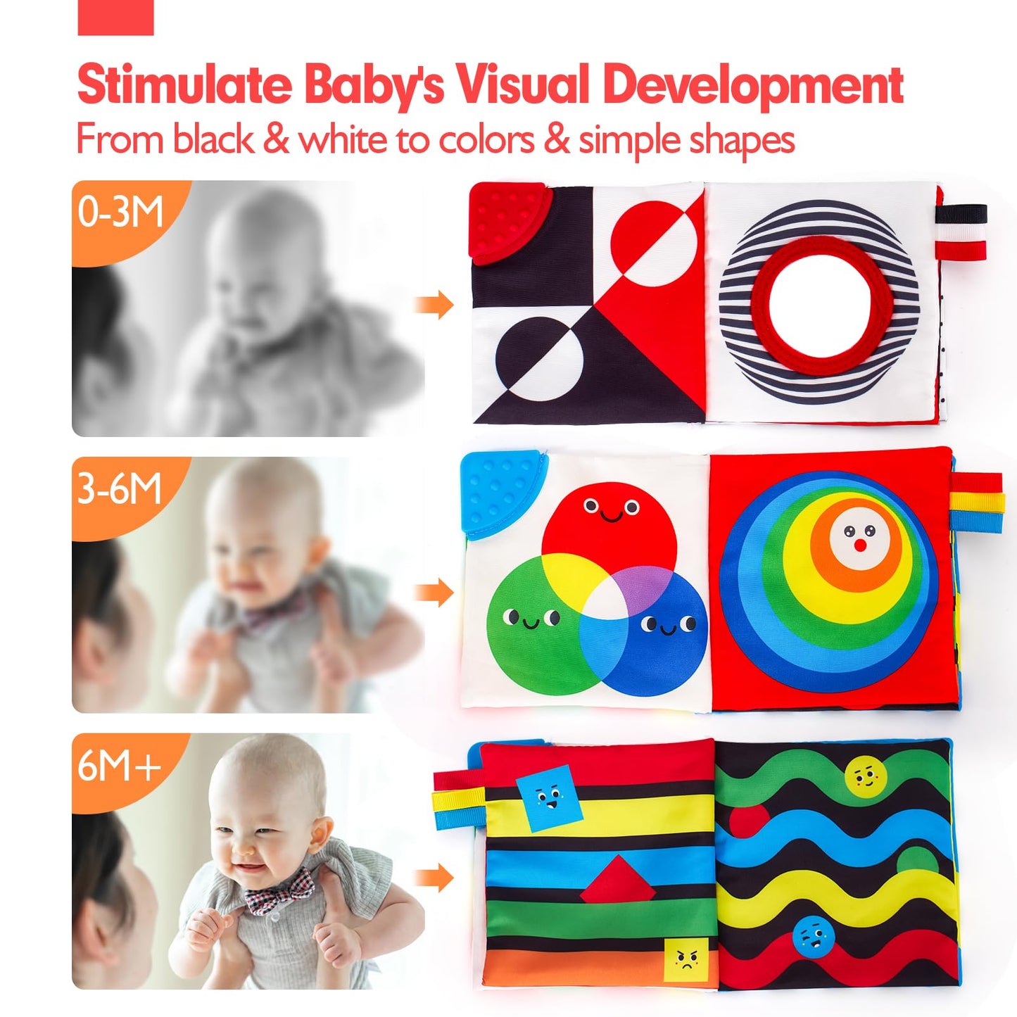hahaland 2 Pack Baby Toys 0-6 Months, High Contrast Soft Baby Books, Hangable Sensory Toys Crinkle Cloth Books Folding Infant Toys, Newborn Toys 0-3 6 9 12 Months Boys Girls Gifts