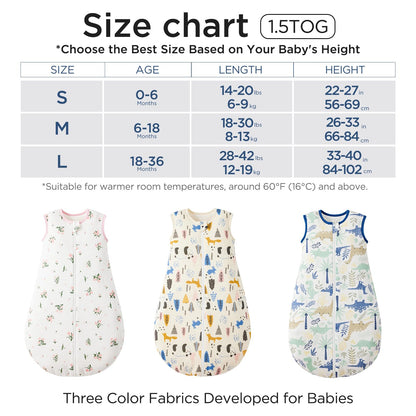 Duomiaomiao Baby Sleeping Bag 1.5 Tog, 100% Cotton Newborn Sleep Sack 18-36 Months Unisex Baby Wearable Blanket for Girl Boy