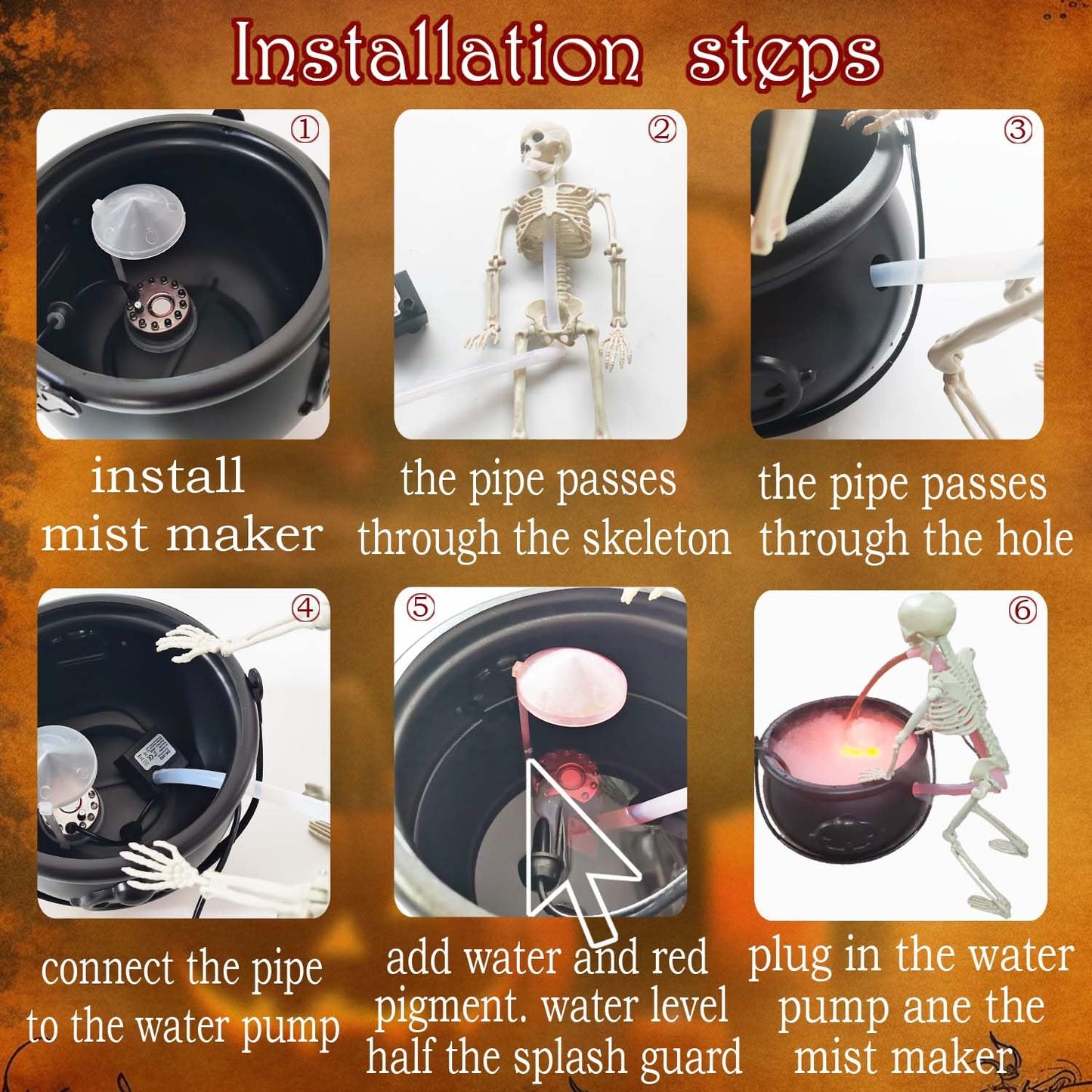 Halloween Decoration, Ultrasonic Mist Maker Fogger with Black Witch Cauldron Halloween Skeleton Splash Guard, Spooky Hocus Pocus Party Halloween Decor for Home Table Kitchen Garden