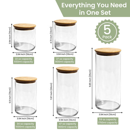 TheHouseGadget 5 Food Storage Containers with Lids - Ideal Set of Glass Storage Containers for Pantry Organizers and storage - Glass Food Storage Containers with Bamboo Lids