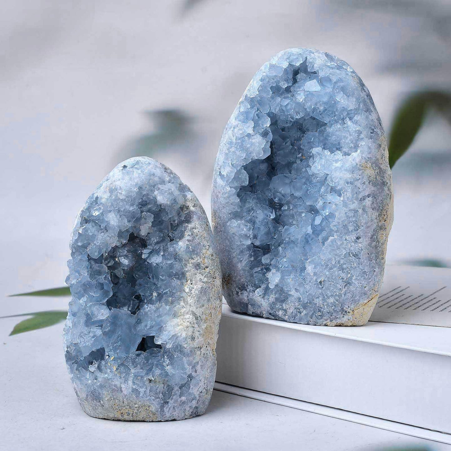 FZBHRO Large Blue Celestite Cluster Geode Healing Crystal Stone Collection Mineral Specimen Home Office Decor Meditation Gifts 1.7-2.2 Pound