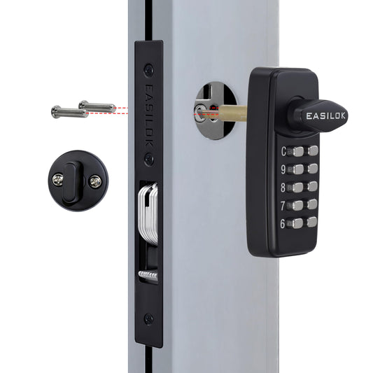 Keyless Keypad Storefront Door Lock, Mechanical Commercial Mortise Lock for Aluminum/Glass Narrow Stile Doors, DIY No-Drill Adams Rite Replacement (Black, 1-1/8" Hook Bolt)