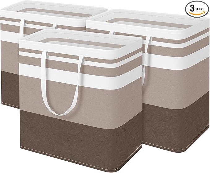 BlissTotes 3-Pack Laundry Basket, Freestanding＆Waterproof Laundry Hamper