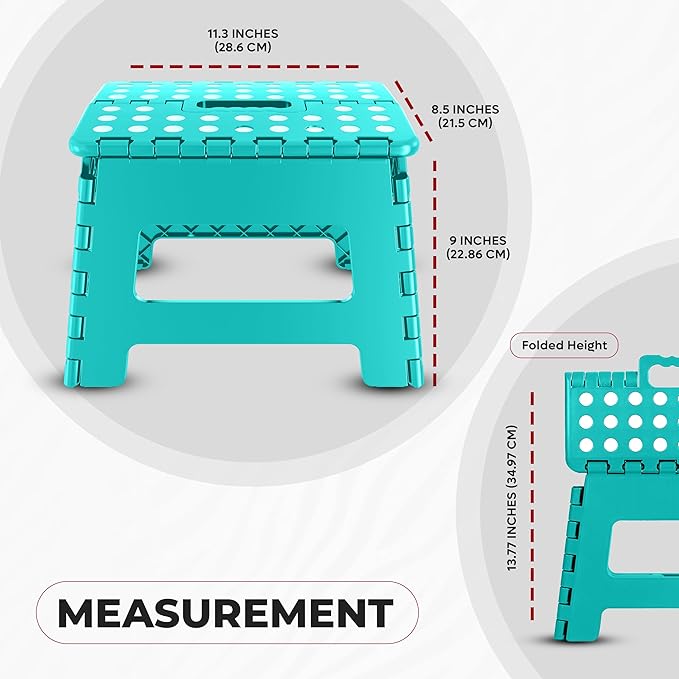 Utopia Home Folding Step Stool with Handle – 9 Inch Anti Slip Collapsible Stool – Holds Up to 300 lbs – Sturdy Plastic Step Stool Foldable for Kitchen, Bathroom and Home Use (1-Pack, Teal)