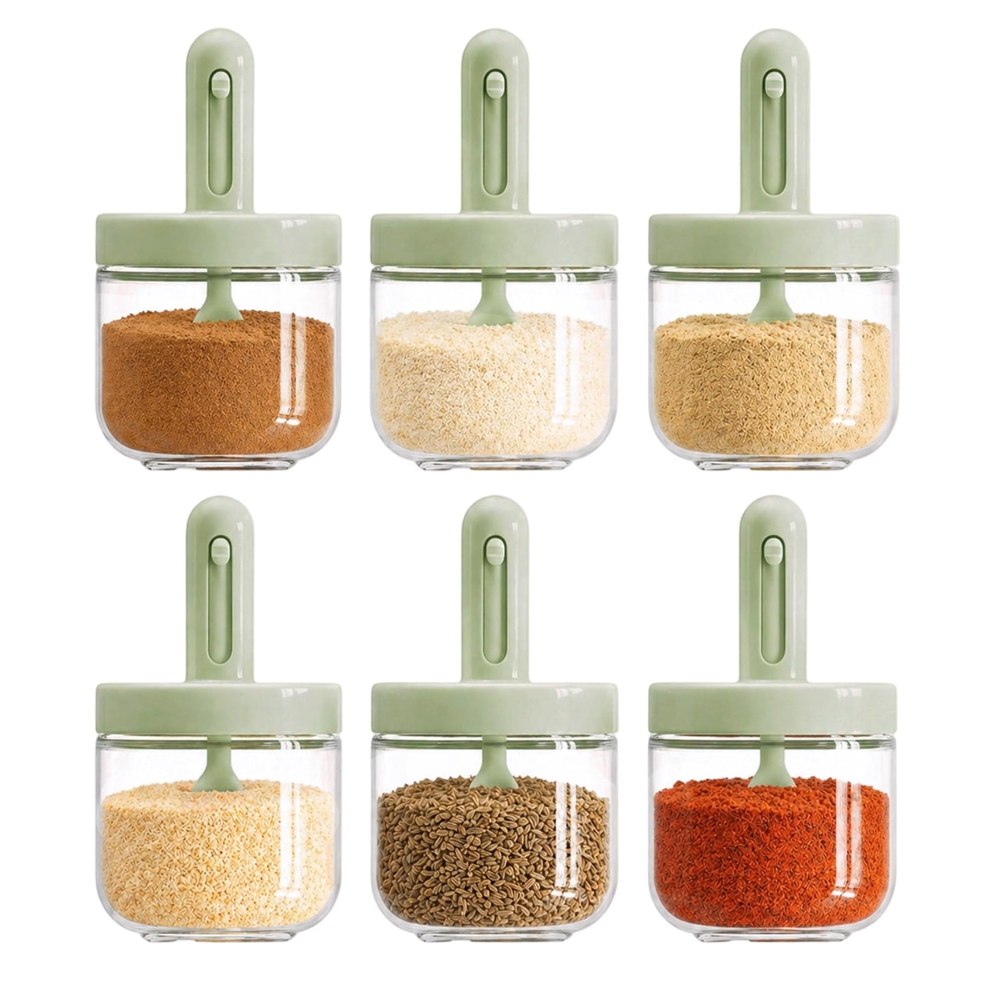 ShanSon 6-Piece Glass Spice Jars with Adjustable Spoon, 10.16oz /300ml Seasoning Containers with Airtight Lids, Moisture-Proof Condiment Pots, Spice Organizer for Kitchen Countertop & Pantry Storage
