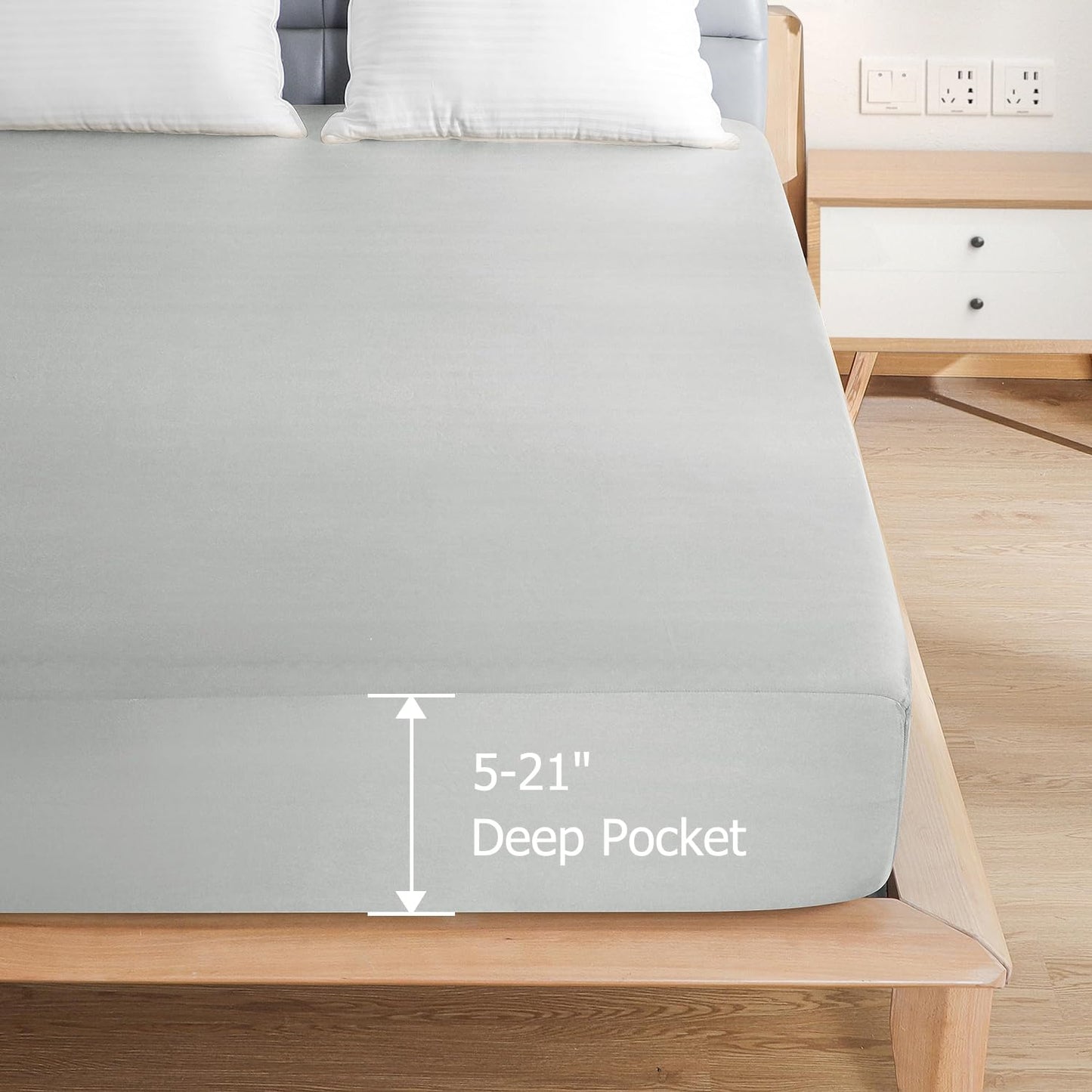 Twin Waterproof Mattress Protector - Noiseless, Breathable, Machine Washable Fitted Mattress Cover with Deep Pockets up to 5”-21”（Light Grey）