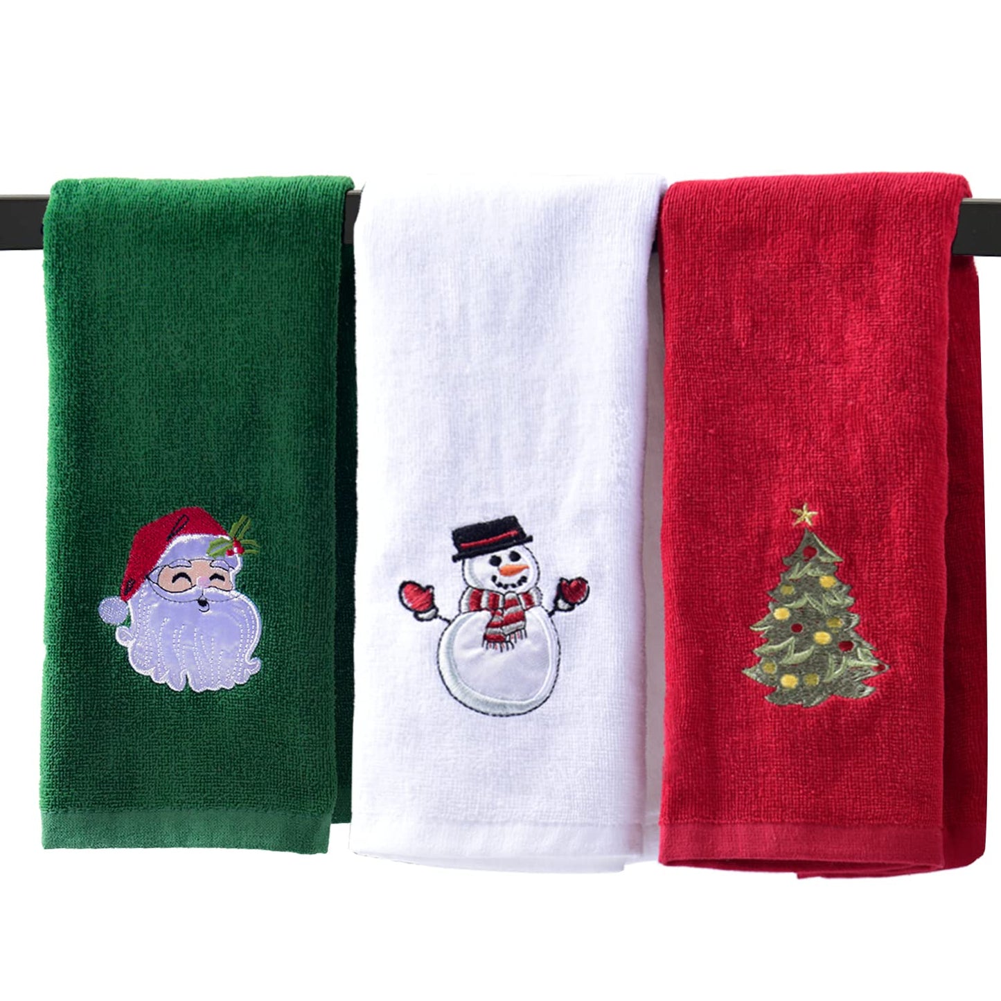 ULERSP Christmas Hand Towels for Bathroom 16 x 25 inch, 3 Pack Embroidery Design 100% Cotton Super Soft and Absorbent Dish Towels, for Holiday, Kitchen, Drying, Cleaning Gift