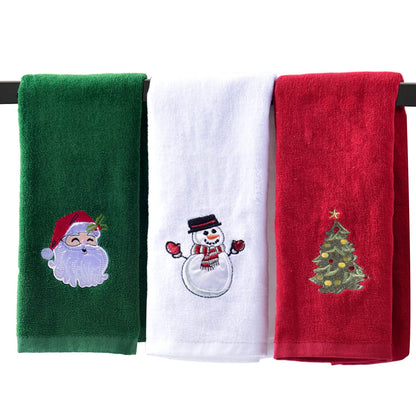 ULERSP Christmas Hand Towels for Bathroom 16 x 25 inch, 3 Pack Embroidery Design 100% Cotton Super Soft and Absorbent Dish Towels, for Holiday, Kitchen, Drying, Cleaning Gift