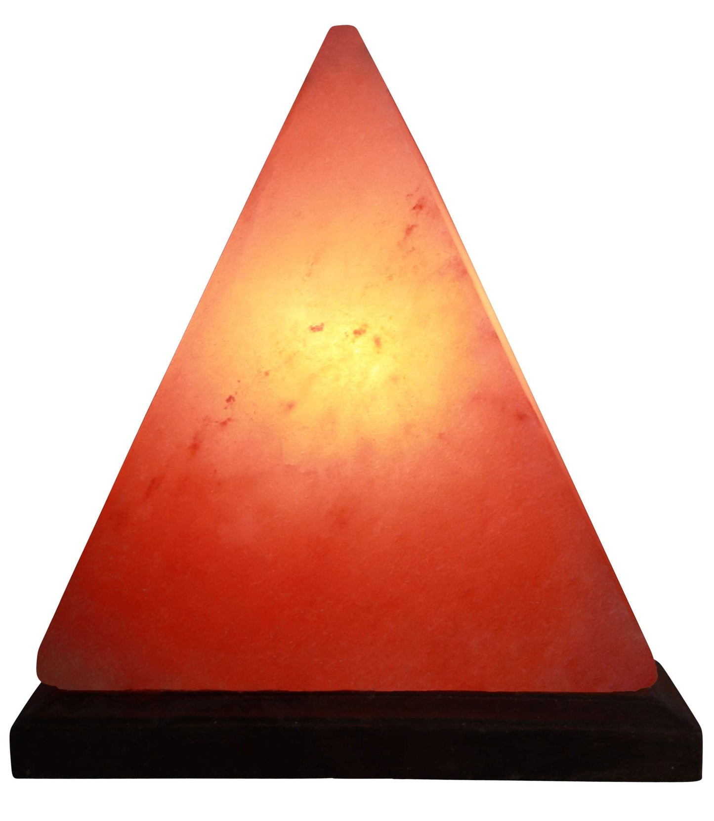 Himalayan Rock Salt Pyramid Lamp, 8" Tall – Soft Calm Therapeutic Light – Handcrafted Crystal Pyramid Design – 7" x 7" Finished Wood Base – Tibetan Evaporated Rock Lamps – Dark Orange Hue