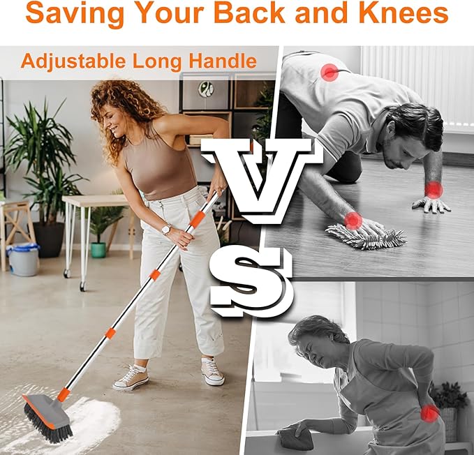BITOPE Deck Scrub Brush with Long Handle, Heavy Duty Floor Cleaning Scrubber