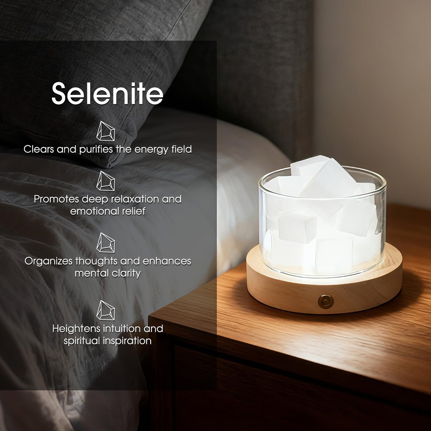 Lamptobe Selenite Crystal Lamp with Wooden Base Selenite Crystals Gift for Women Healing Birthday Meditation Yoga Spiritual Chakra Reiki Energy Cleansing Night Light Home Office Decor