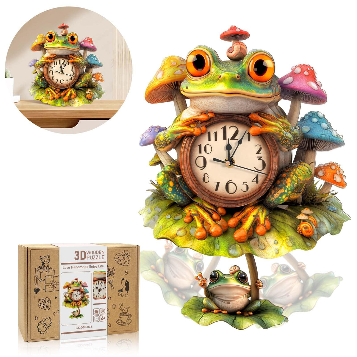 Cutywood 3D Puzzles for Adults Clock-Frog Design Model Kit-Mechanical DIY Pendulum Clock with Arabic Numerals-Desk Home Office Decor Personalized Gift for DIY Lovers