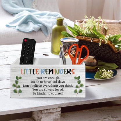 XLDLIOO Little Reminders Inspirational Pen Pencil Holder Organizer for Desk Accessories, Mental Health Motivational Wooden Box Sign Desk Decor for Home Office Decoration, Positive Gifts