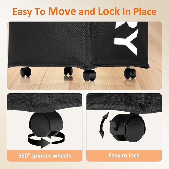 2 Pack Laundry Basket with Wheels, 90L Rolling Laundry Hamper with Wheels