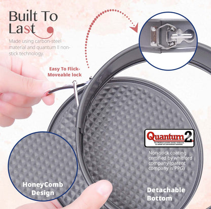 RHOLET Cake Tin 9 Inch for Baking, 23cm Springform Baking Tin for Cheesecake, Non-Stick Deep Round Cake Pans, Bakeware, Unique Rhombus Design-Oven Safe, Home and Kitchen