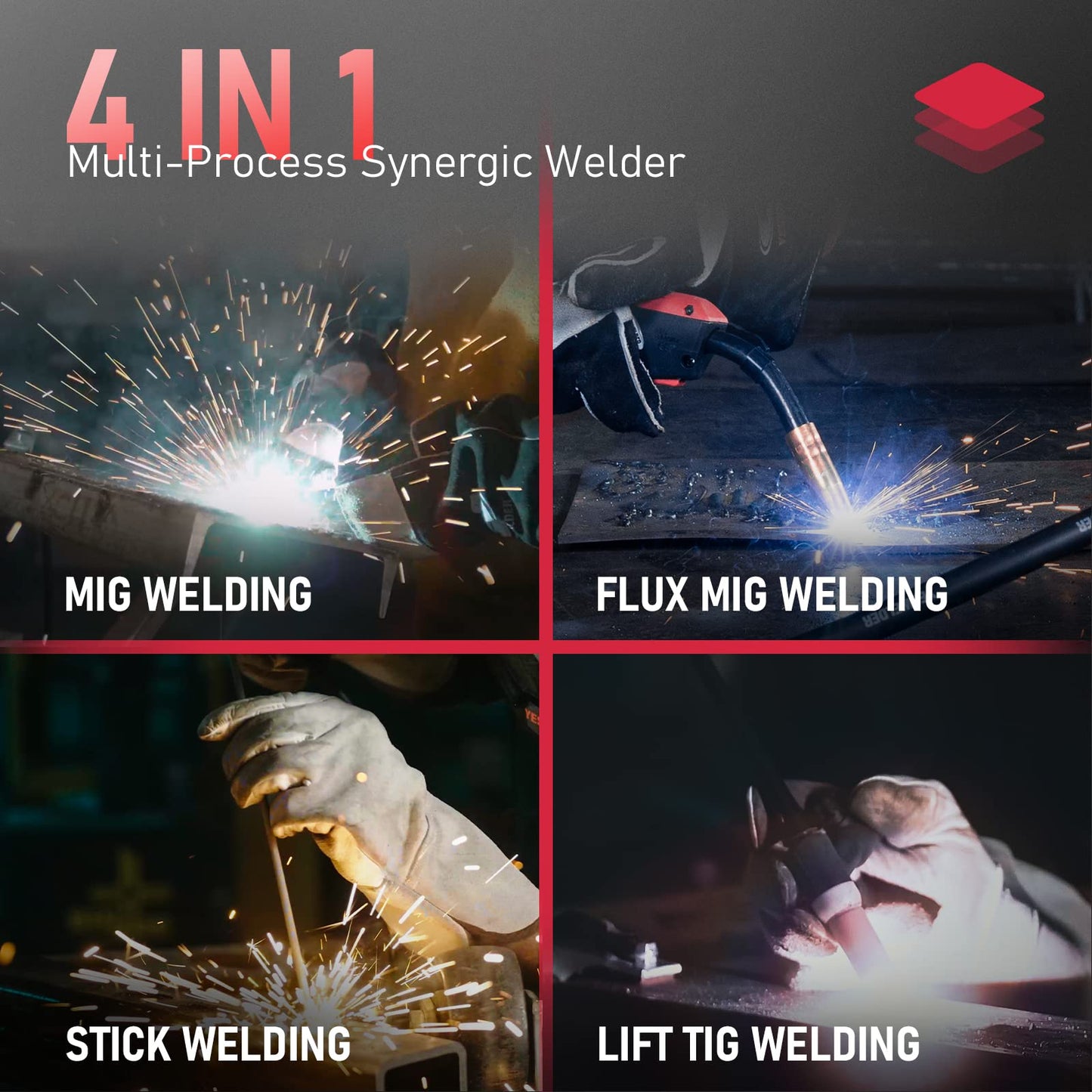 YESWELDER YWM-160 MIG Welder, 4-in-1 Flux Core/MIG/Lift TIG/Stick, Synergic Control 110V/220V 160A Multiprocess Welding Machine & LYG-L600A Auto Darkening Blue Light Blocking Welding Helmet