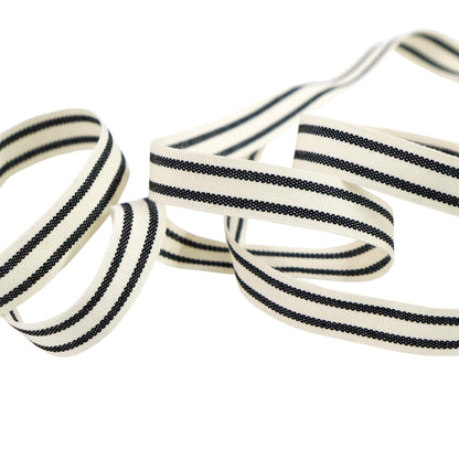 YERELO 10Yard x 4Roll Set Cotton Stripe Ribbon Black and White Stripe Ribbons for Christmas Tree Crafts,Wedding Wreath,Gift Wrapping,Decoration and DIY Handmade Hair Bows