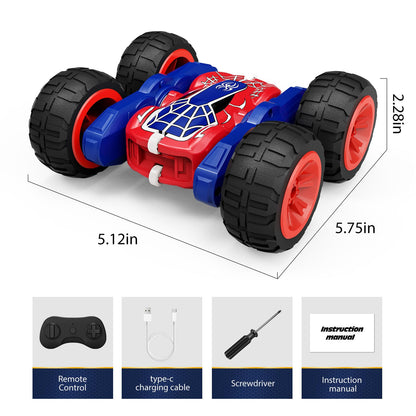 Tecnock Spider Remote Control Car, 2.4GHz RC Cars with USB-C Easy Charging, 4WD Double Sided 360° Rotates & Flips RC Stunt Car, Toys Gift for Boys and Girls Ages 6-8, 8-12