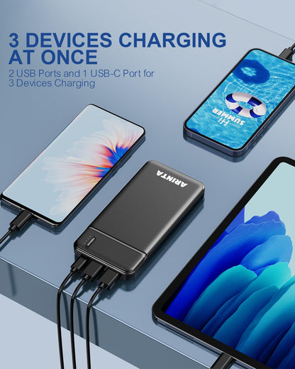 ARINTA Power Bank Battery Pack for Heated Jacket & Vest, Portable Charger 10000mAh PD 22.5W, Ultra Slim with USB-C Input/Output, Compatible for Smartphones & Tablets, Gifts for Men Women. (Black)