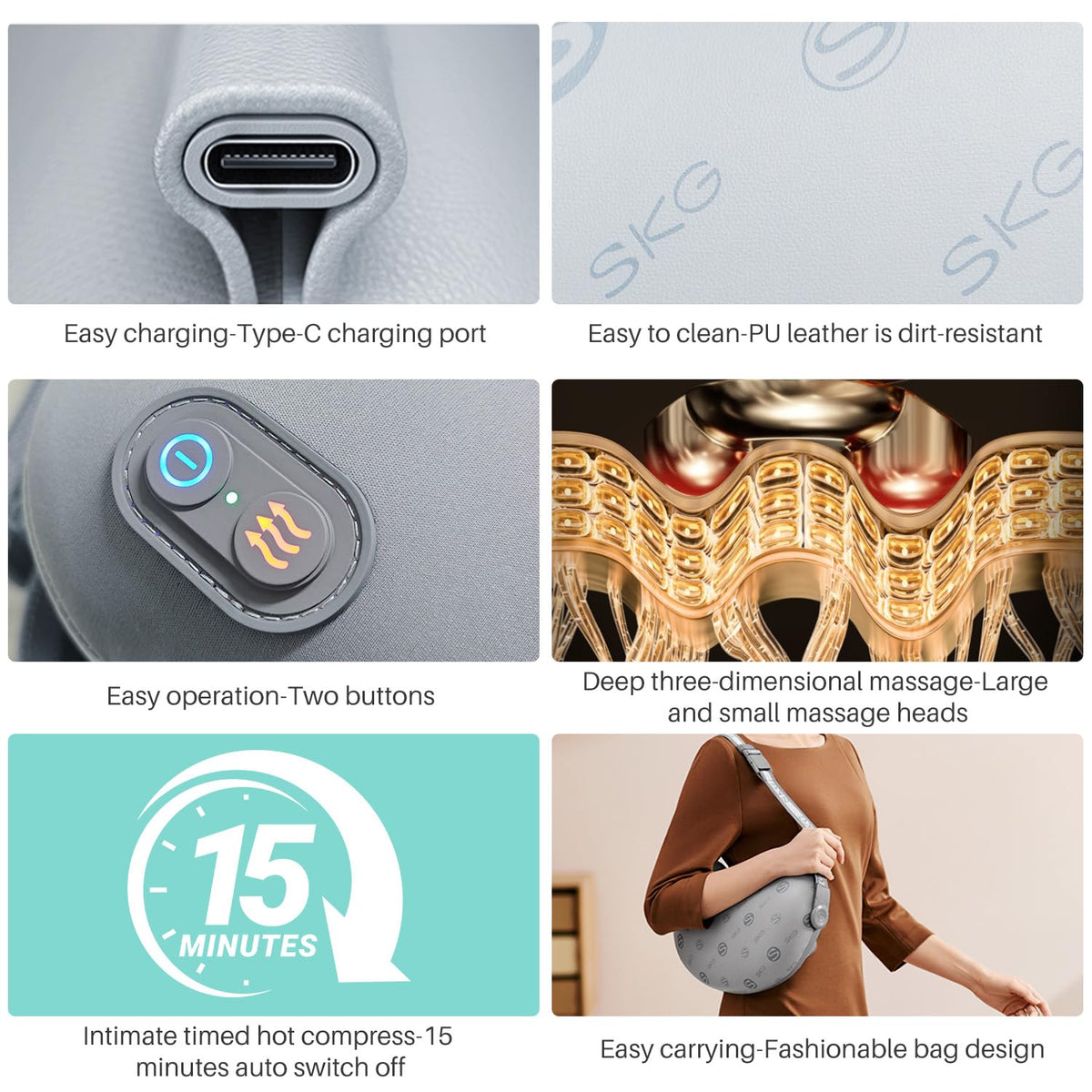 SKG Shiatsu Back Massager for Pain Relief Deep Tissue with Heat 4D Kneading Cordless Massage Pillow for Upper and Lower Back Gifts for Men adn Women Birthday Gifts (Need to Restart After 15 min)