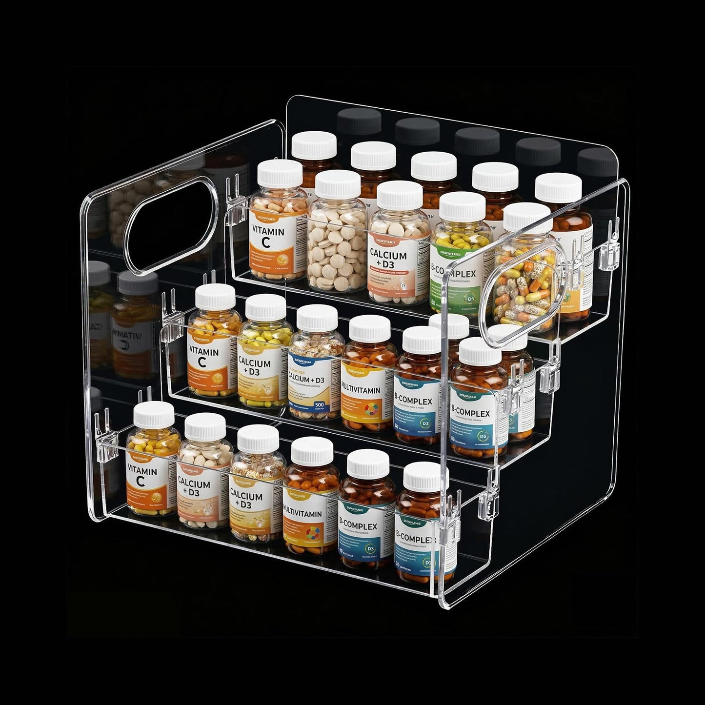 Wiojtry 3-Tier Vitamin Storage Organizer, Organizer for Vitamin Bottles And Medicine Bottle, Vitamin Bottle Organizer for Countertop, Bathroom Cabinet Storage Items Are Clearly Visible (1)