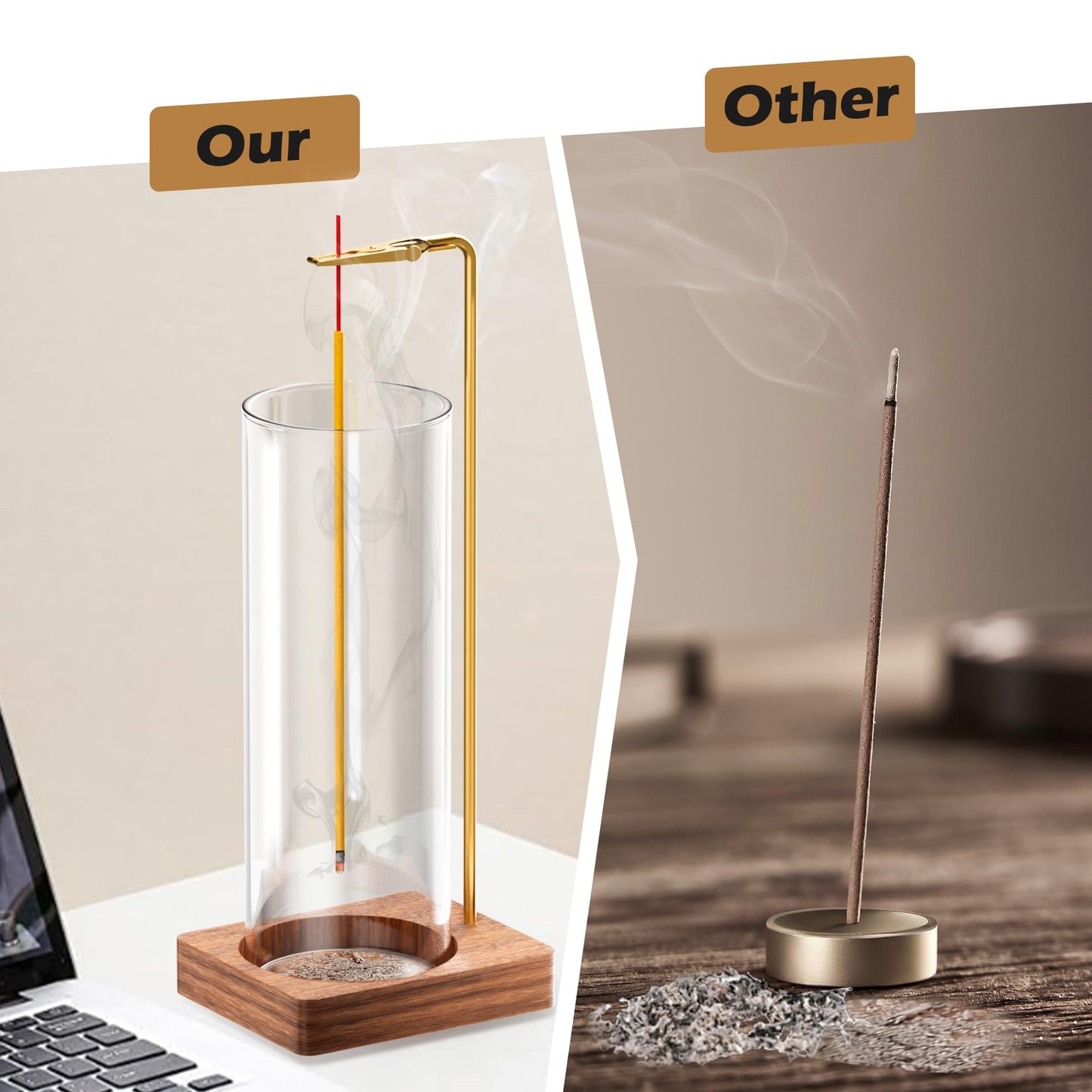 Incense Holder for Sticks, Insence-Stick Holder, Anti-Ash Flying No Mess Incense Burner, Incense Stick Holder with Glass Ash Catcher, for Yoga Spa Meditation Home Decor(2 Pack)